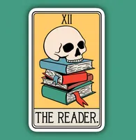 Indigo Maiden The Reader Tarot Card Skull Books Sticker