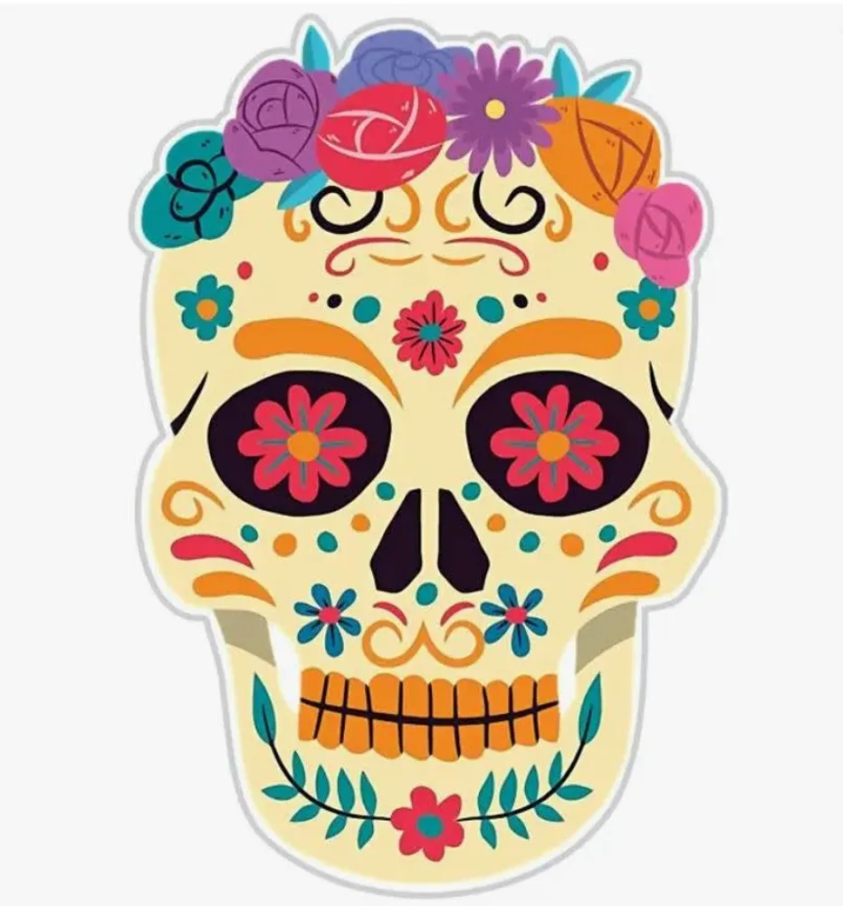 Colourful Day of the Dead Sugar Skull Sticker Large (3.3"W x 4.9"H)