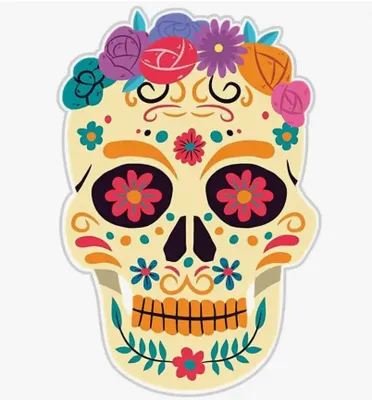 Colourful Day of the Dead Sugar Skull Sticker Large (3.3"W x 4.9"H)
