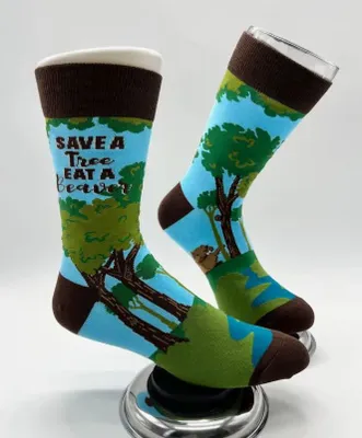 Save The Tree Eat a Beaver Men's Novelty Crew Socks