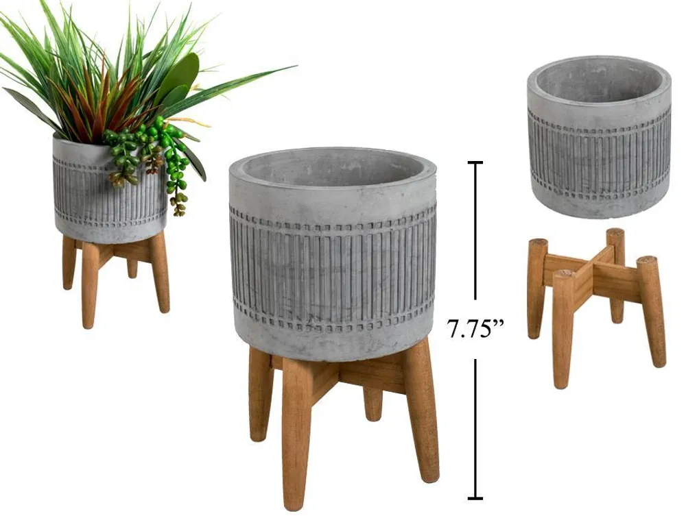 Concrete Planter w/ Wood Stand 5x5x8