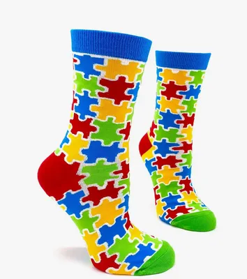 Fabdaz Colorful Autism Awareness Puzzle Pieces Women's Crew Socks