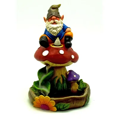 Gnome on Mushroom Back Flow Incense Burner