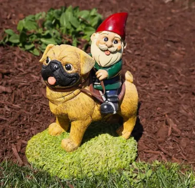 Pug Riding Garden Gnome