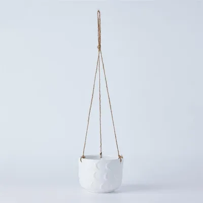 Ceramic Hanging Planter w/Moons, White, 5"D x
