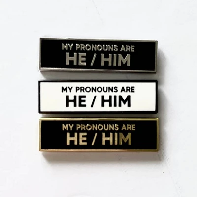 He/Him Pronoun Pin - Silver/Black