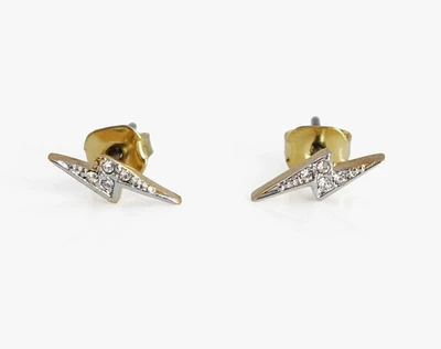 Lightening Bolt Stud Earrings - Gold Plated