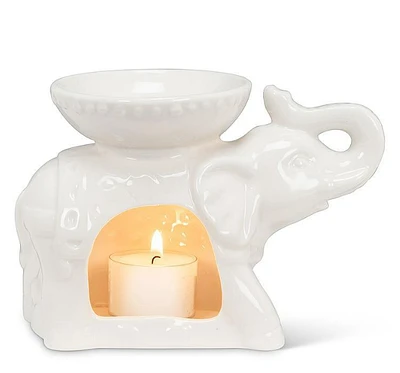 Abbott White Ornate Elephant Oil Burner