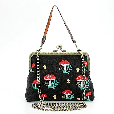 Mushroom Kiss Lock Bag -Black