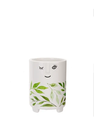 Leafy Face Ceramic Planter