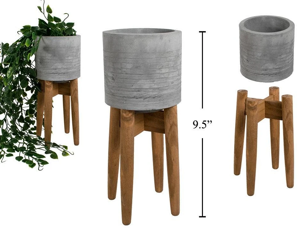 Concrete Planter with Wood Stand