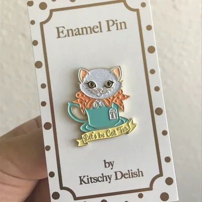 Cat Tea Soft Enamel Pin with Glitter