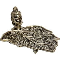 Metal Incense Holder - Buddha on Leaf