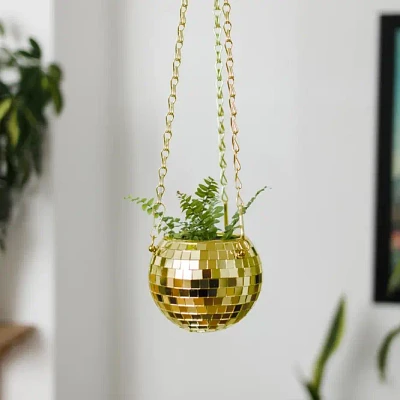 Disco Ball Hanging Planter - Gold (4in)