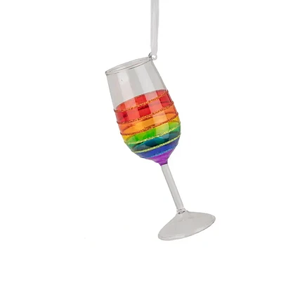 Glass Rainbow Wine Glass Ornament