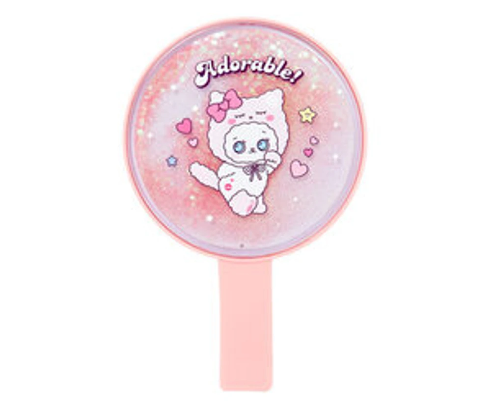 Artbox Glitter Round Hand Mirror Pink Bichon