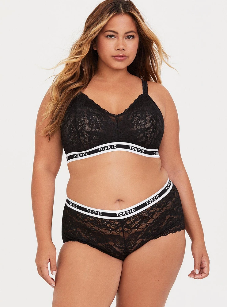 Lace Mid-Rise Cheeky Logo Panty