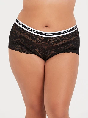 Lace Mid-Rise Cheeky Logo Panty