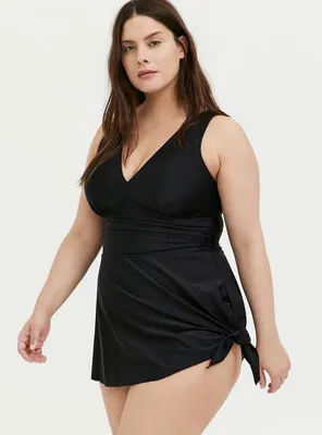 Wireless Short Asymmetrical Swim Dress With Brief