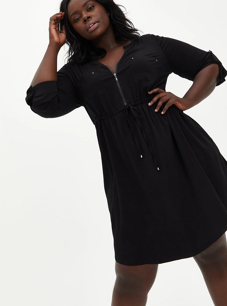 Mini Challis Zip-Front Shirt Dress