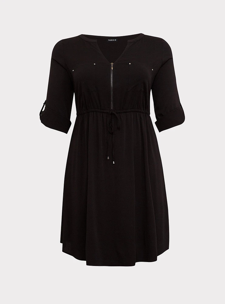 Mini Challis Zip-Front Shirt Dress