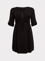 Mini Challis Zip-Front Shirt Dress