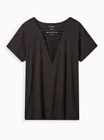 Cotton V-Neck Ladder Slash Tee