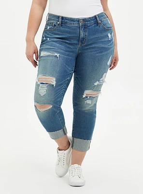 Crop Boyfriend Straight Vintage Stretch Mid-Rise Jean