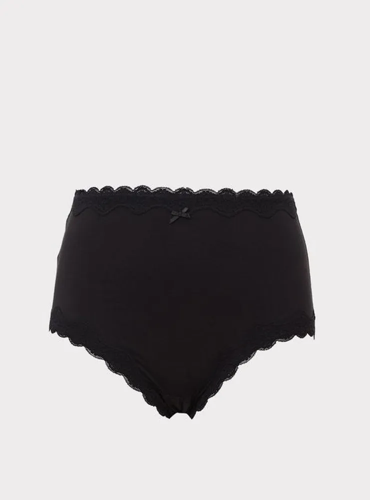 Plus Size - Cotton Mid-Rise Cheeky Lace Trim Panty - Torrid