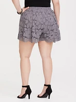 Grey Floral Lace Short