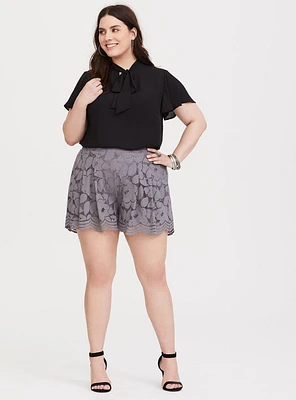 Grey Floral Lace Short