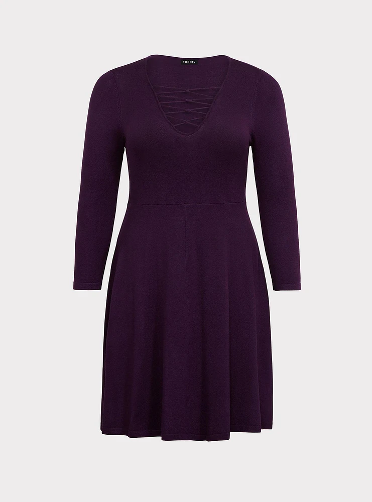 Mini Sweater Cross Front Skater Dress