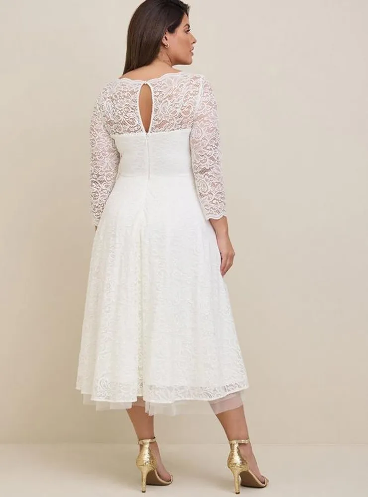 Ivory Lace Tea-Length Wedding Dress