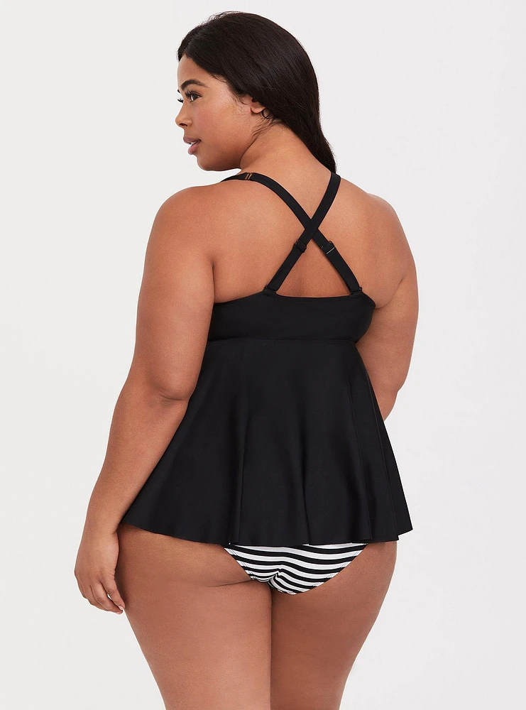 Wireless Babydoll Tie-Front Tankini