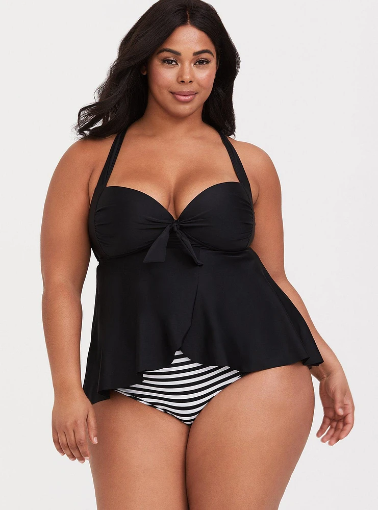 Wireless Babydoll Tie-Front Tankini