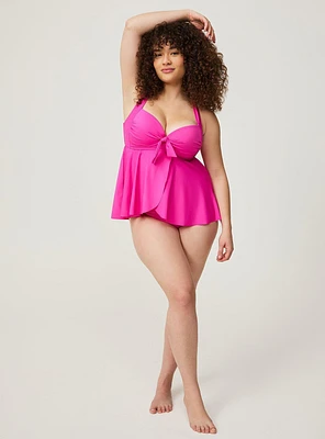 Wireless Babydoll Tie-Front Tankini