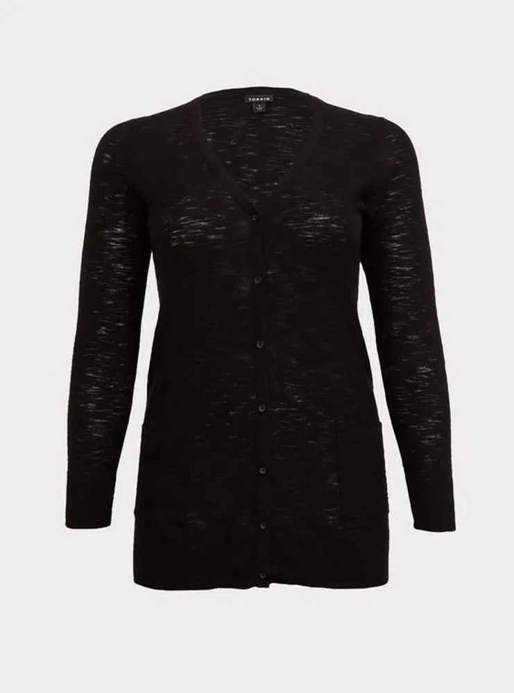 Slub Boyfriend Cardigan Button-Front Sweater