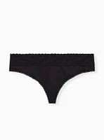 Second Skin Mid-Rise Thong Lace Trim Panty