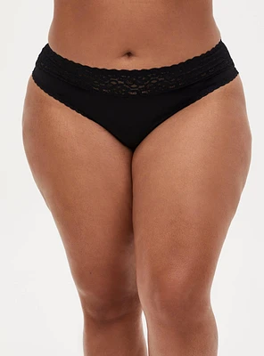 Second Skin Mid-Rise Thong Lace Trim Panty