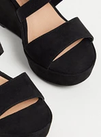 Black Faux Suede Strappy Stretch Platform Wedge (WW