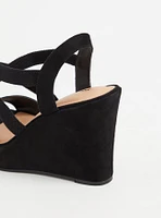 Black Faux Suede Strappy Stretch Platform Wedge (WW