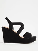 Black Faux Suede Strappy Stretch Platform Wedge (WW