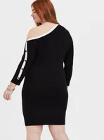 Black & White Off Shoulder Button Sleeve Dress