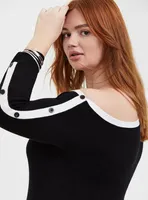 Black & White Off Shoulder Button Sleeve Dress