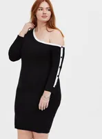 Black & White Off Shoulder Button Sleeve Dress