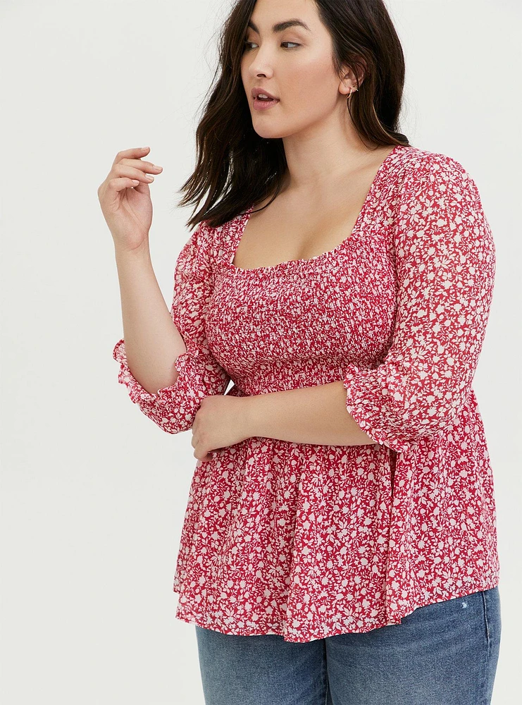 Babydoll Chiffon Smocked Top