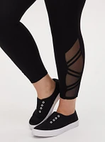 Crop Signature Waist Strappy Angled Mesh Inset Legging