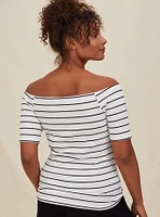 Ribbed Off-Shoulder Henley Tee