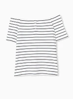 Ribbed Off-Shoulder Henley Tee