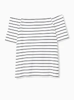 Ribbed Off-Shoulder Henley Tee